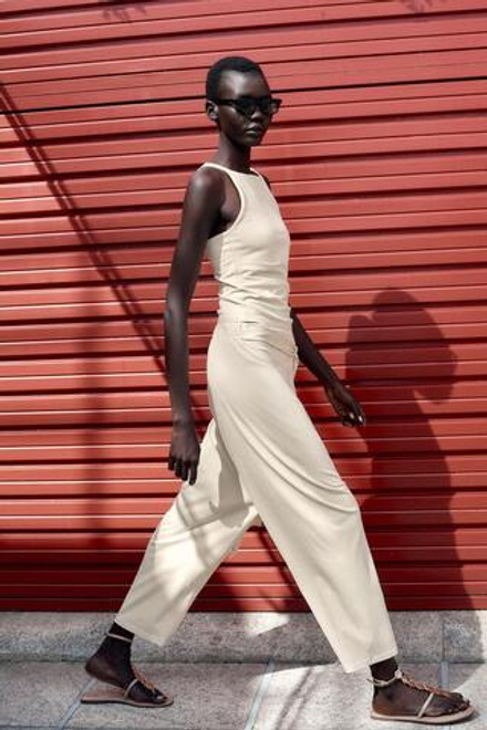 ZARA ТОП ИЗ ТКАНИ С ЭФФЕКТОМ ПОТЕРТОСТИ СО СКЛАДКАМИ, ПЕСОЧНЫЙ
