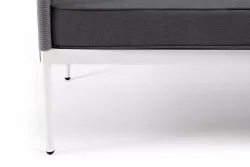 "Канны" диван 3-местный плетеный из роупа, каркас алюминий белый муар, роуп светло-серый круглый, ткань серая 017