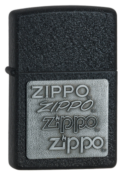 Легендарная классическая американская бензиновая широкая зажигалка ZIPPO Classic Black Crackle™ черная матовая из латуни и стали с Эмблемами логотипов "Zippo" ZP-363