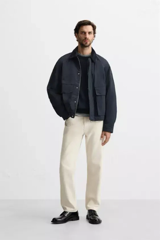 ZARA ПУХОВИК С ВОРОТНИКОМ В ТОН, МОРСКОЙ СИНИЙ
