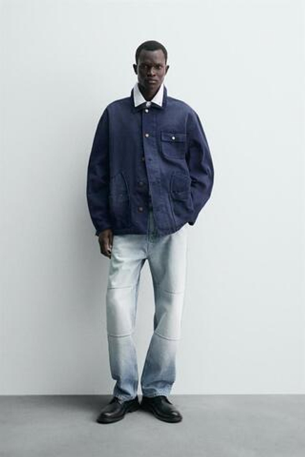 ZARA КУРТКА С ЭФФЕКТОМ ПОТЕРТОСТИ И КАРМАНАМИ, ЯРКО-СИНИЙ