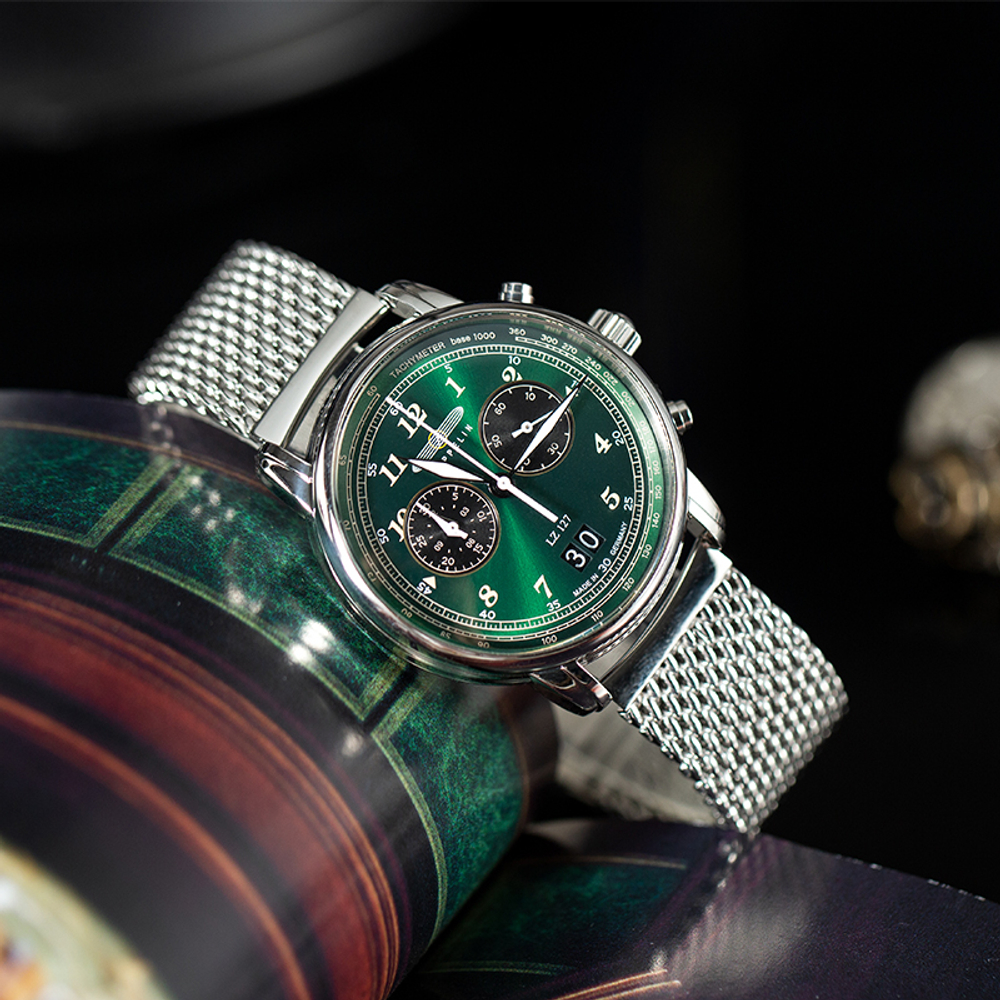 ZEPPELIN Piaget Collection Quartz Movement Men"s Watches Watch 40mm Green Dial Steel Strap