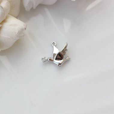 УЦЕНКА!!! Подвеска Птица голубь с фианитом 15*16 мм, родий, У084