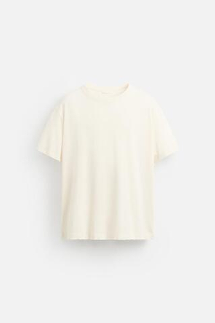 ZARA ФУТБОЛКА СВОБОДНОГО КРОЯ, ЖЕЛТОВАТО-БЕЛЫЙ