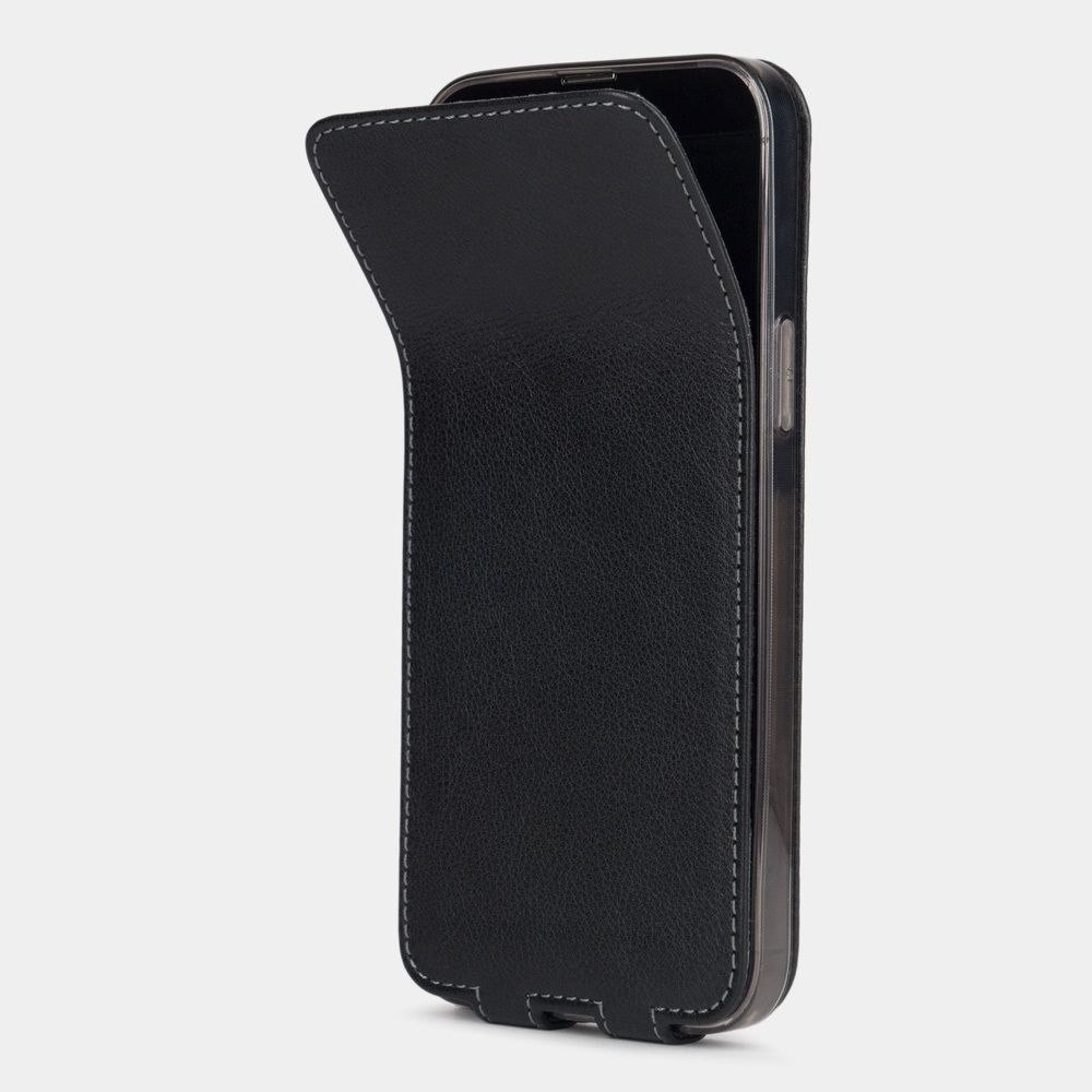 Чехол кожаный для iPhone 14 Pro цвета черный