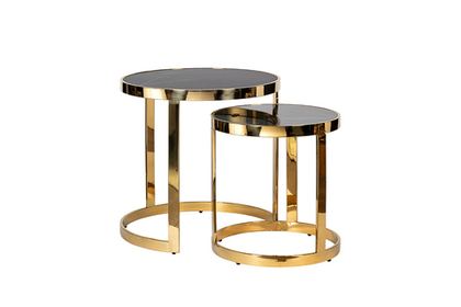 Набор из 2x журнальныx столиков d30см Garda Decor стекло черный мрамор/золото