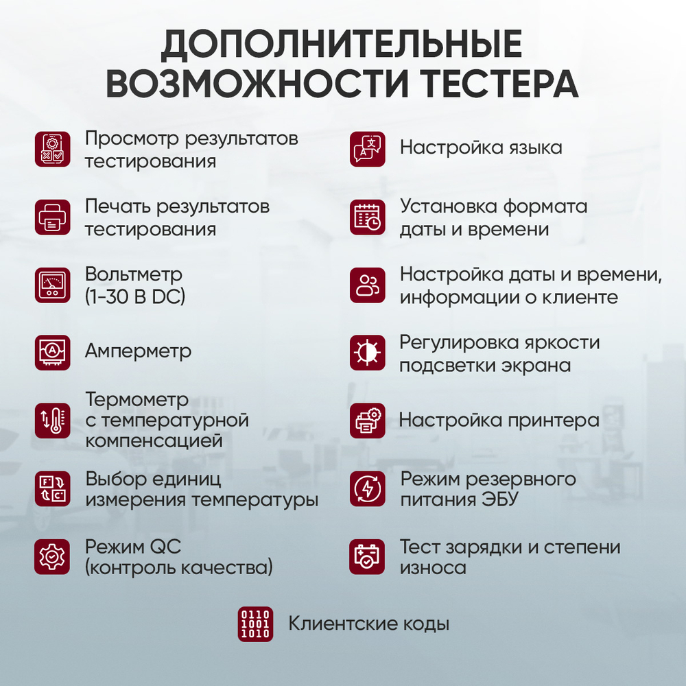 Профессиональный тестер аккумуляторных батарей (АКБ) 12/24V iCartool IC-700