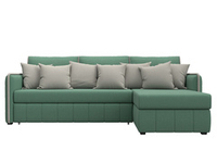 Диван угловой Лига-078 угол универсальный РОГОЖКА Амур 11 зеленый/Амур 02 бежевый