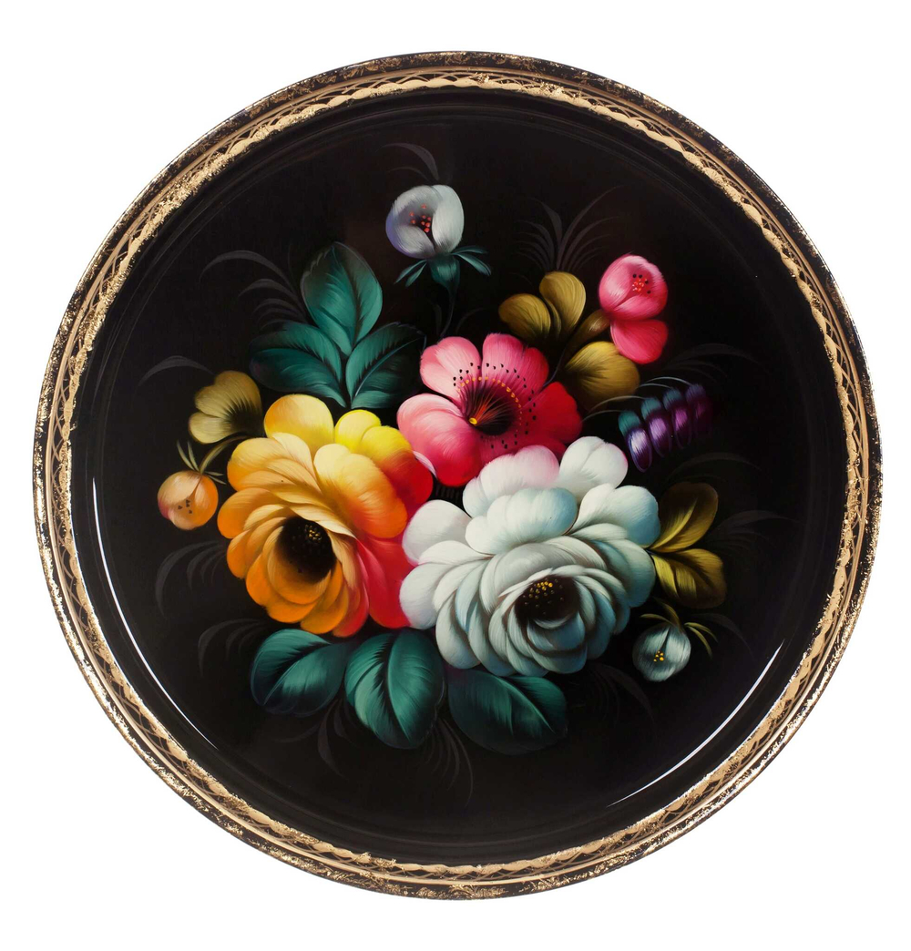 Жостовский поднос декоративный, размер 30 см (A9), металлический