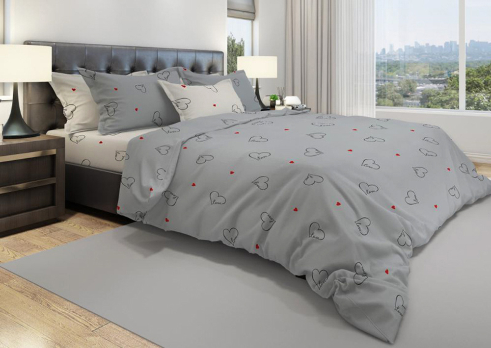 Комплект постельного белья 2 сп с простыней на рез.160х200 БЯЗЬ "My love"  (нав. 70х70 или 50х70)