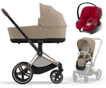 Коляска 3 в 1 Cybex Priam IV Rosegold complete и автокресло Aton B2 i-Size Dynamic Red Cozy Beige