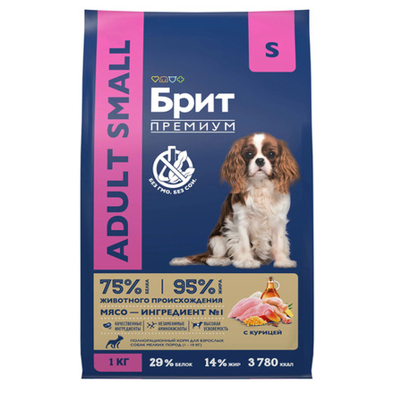 BRIT PREMIUM, Сухой корм с курицей для собак мелких пород 1–10кг "Dog Adult Small", 1кг, 5049899