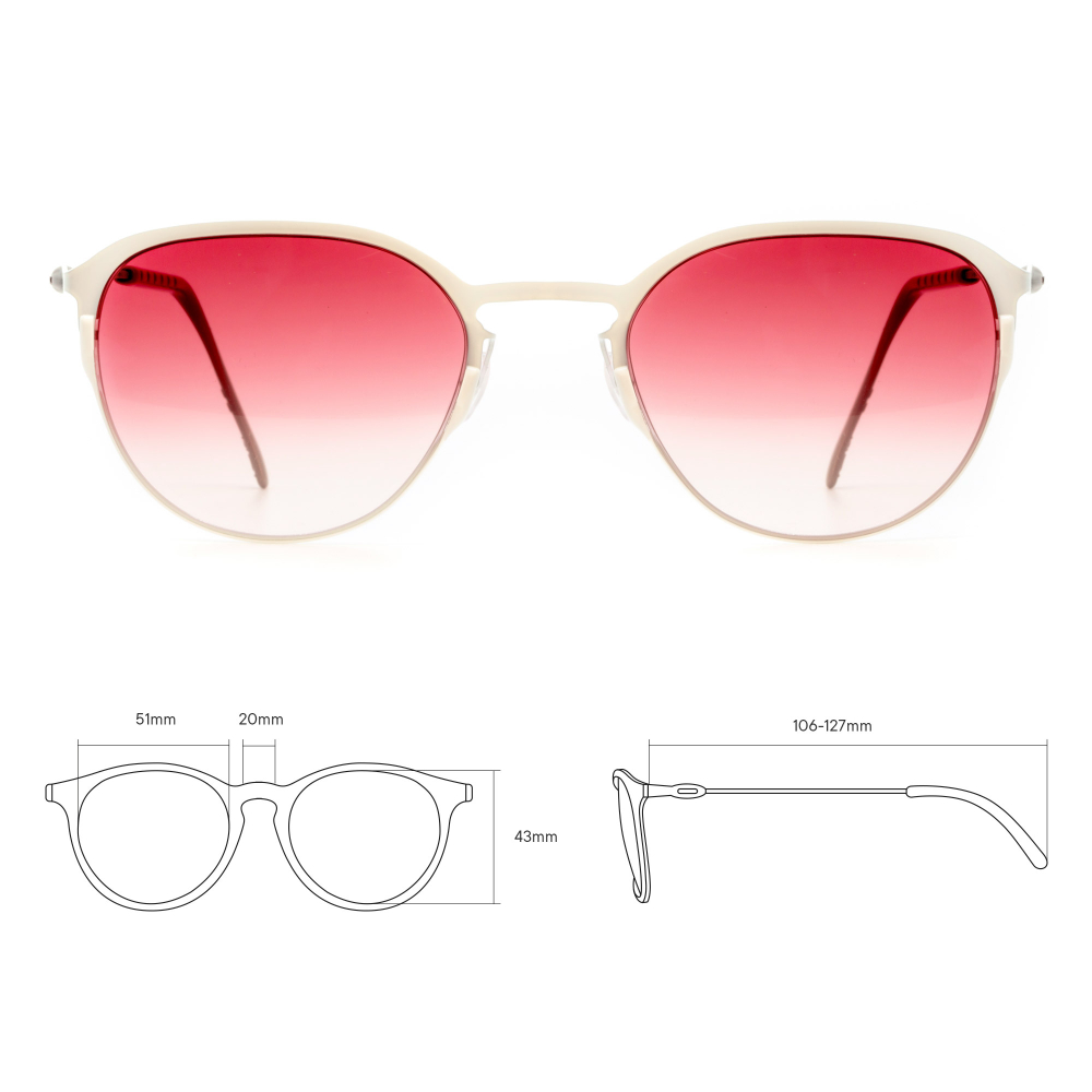 Белые солнцезащитные очки из титана с линзами красный градиент. Модель 21