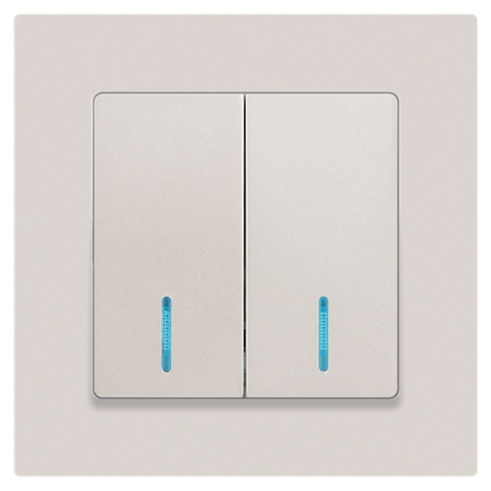 Выключатель Intro Accent 6-105-06 двойной с подсветкой, 10А-250В, IP20, СУ, AL/CU, перламутр