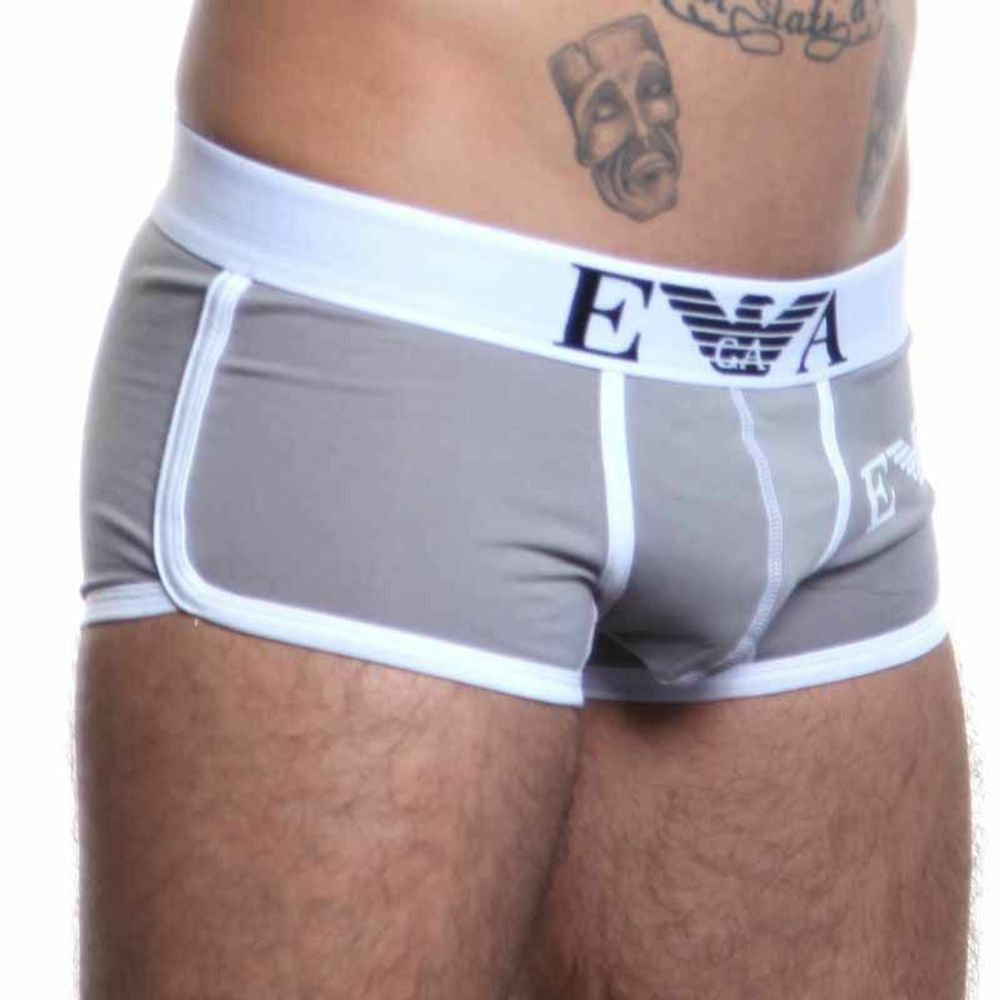 Мужские трусы хипсы Emporio Armani серые с белой окантовкой