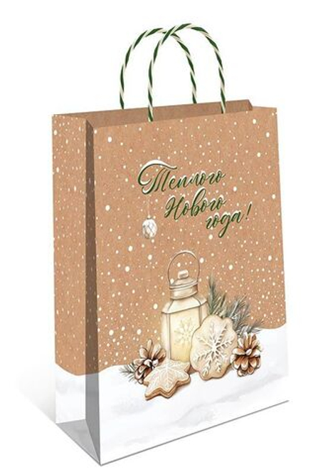 Пакет подар. бум. крафт новогодн. 18*23*10см 157гр/м С новым годом