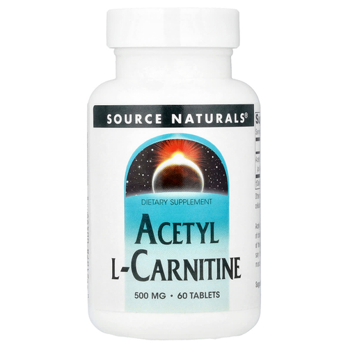 Source Naturals, ацетил-L-карнитин, 500 мг, 60 таблеток