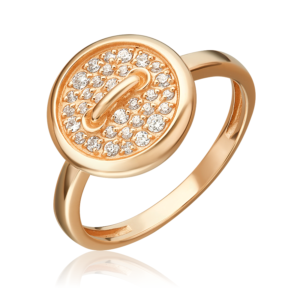 Кольцо «Пуговица» из красного золота с фианитами