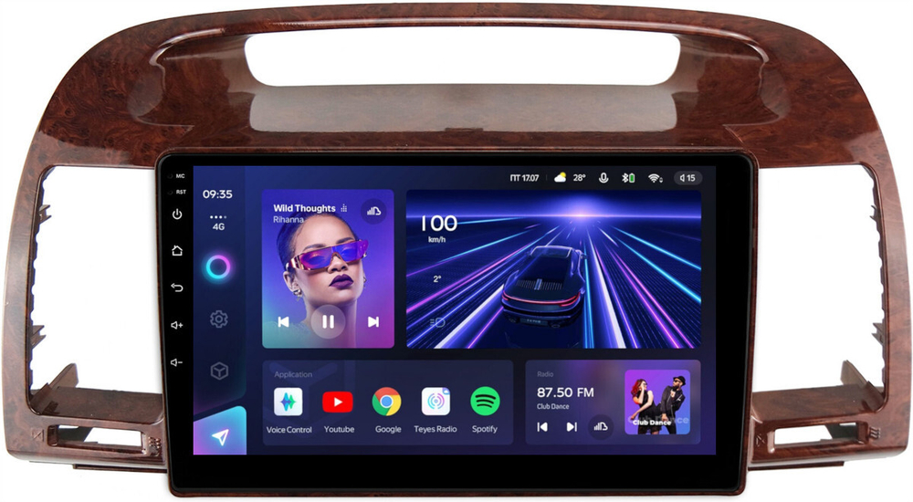 Магнитола Toyota Camry 30 2001-2006 (рамка дерево 1) - Teyes CC3 монитор 9" QLED на Android 10, ТОП процессор, 4Гб+32Гб, CarPlay, 4G SIM-слот