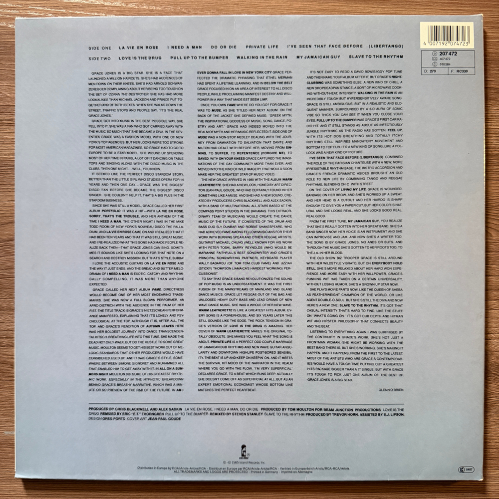Grace Jones ‎– Island Life (Германия 1992г.) Т
