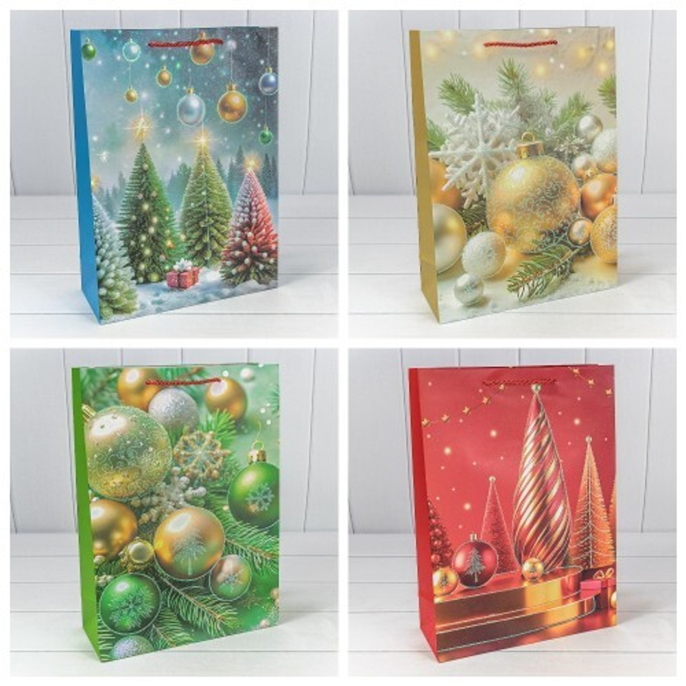 Пакет подарочный 30 х 41.5 х 12 см Набор 4 шт "Новый год" (Микс)