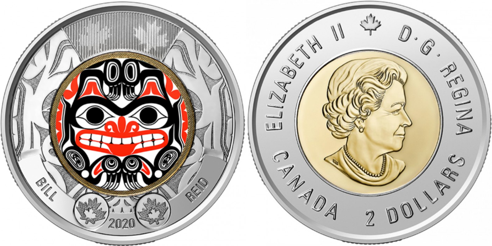 Канада 2 доллара, 2020 Билл Рид, Цветное покрытие aUNC