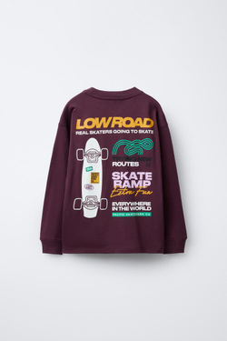 ZARA ЛОНГСЛИВ С ПРИНТОМ SKATE, ГРАНАТОВЫЙ