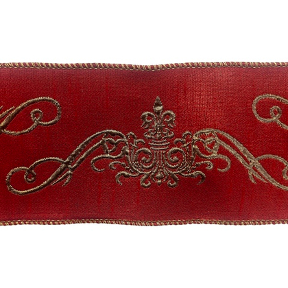 Лента красная с орнаментом, рулон 9 метров