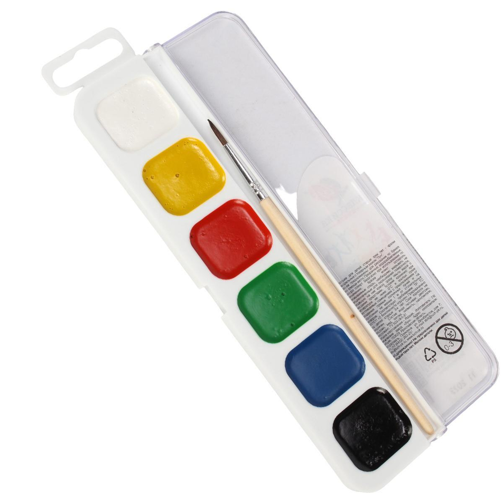 Акварель медовая "Классика" 6 цветов, с кистью, пластик (Луч)