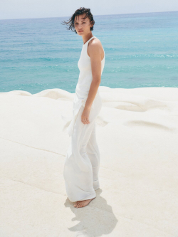 Massimo Dutti Трикотажный топ с горловиной халтер и деталями в рубчик, натуральный, кремовый