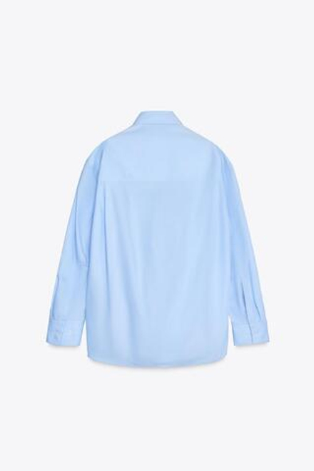ZARA РУБАШКА ОВЕРСАЙЗ ИЗ ПОПЛИНА, СИНИЙ
