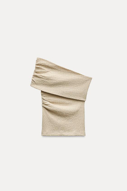 ZARA АСИММЕТРИЧНЫЙ ТОП ИЗ РЕЛЬЕФНОЙ ТКАНИ, БЕЖЕВЫЙ