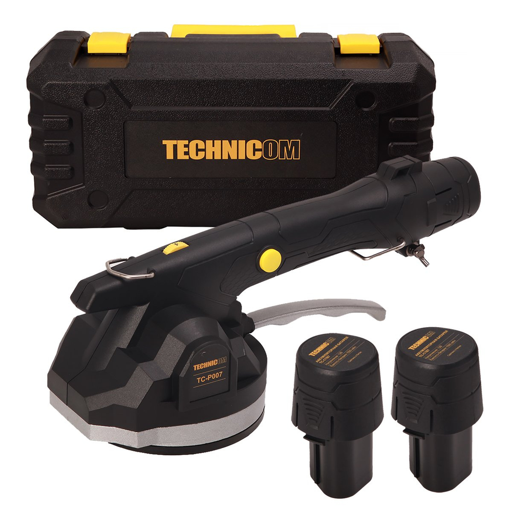 Виброприсоска для укладки плитки аккумуляторная TECHNICOM TC-P007, 12В, 1500 мАч, 6 скоростей, чаша 130мм, 100-12000 об/мин, нагрузка 100 кг