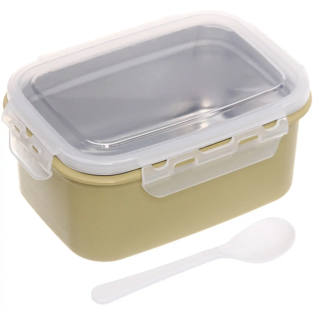Ланч-бокс пластиковый «SEGRETO» с ложкой 18,5*13,5*8,5см оливковый
