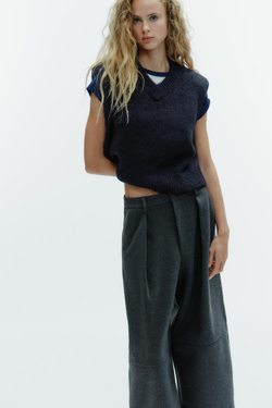 ZARA ЖИЛЕТ ИЗ ШЕРСТИ И АЛЬПАКИ С ПОГОНАМИ, МОРСКОЙ СИНИЙ