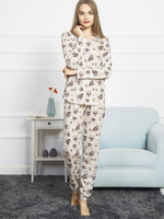 Женский брючный комплект с принтом в виде зверушек (Размер: XL) (Цвет: серый)