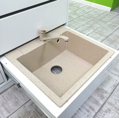 Мойка POLYGRAN ARGO-560 песочный №302, смеситель НИЗКИЙ КРАН ЭКО песочный