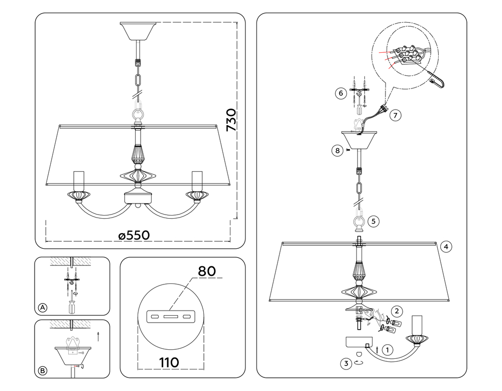 Светильник подвесной LH75021/5 GD/PI золото/розовый E14/5 max 40W D550*730