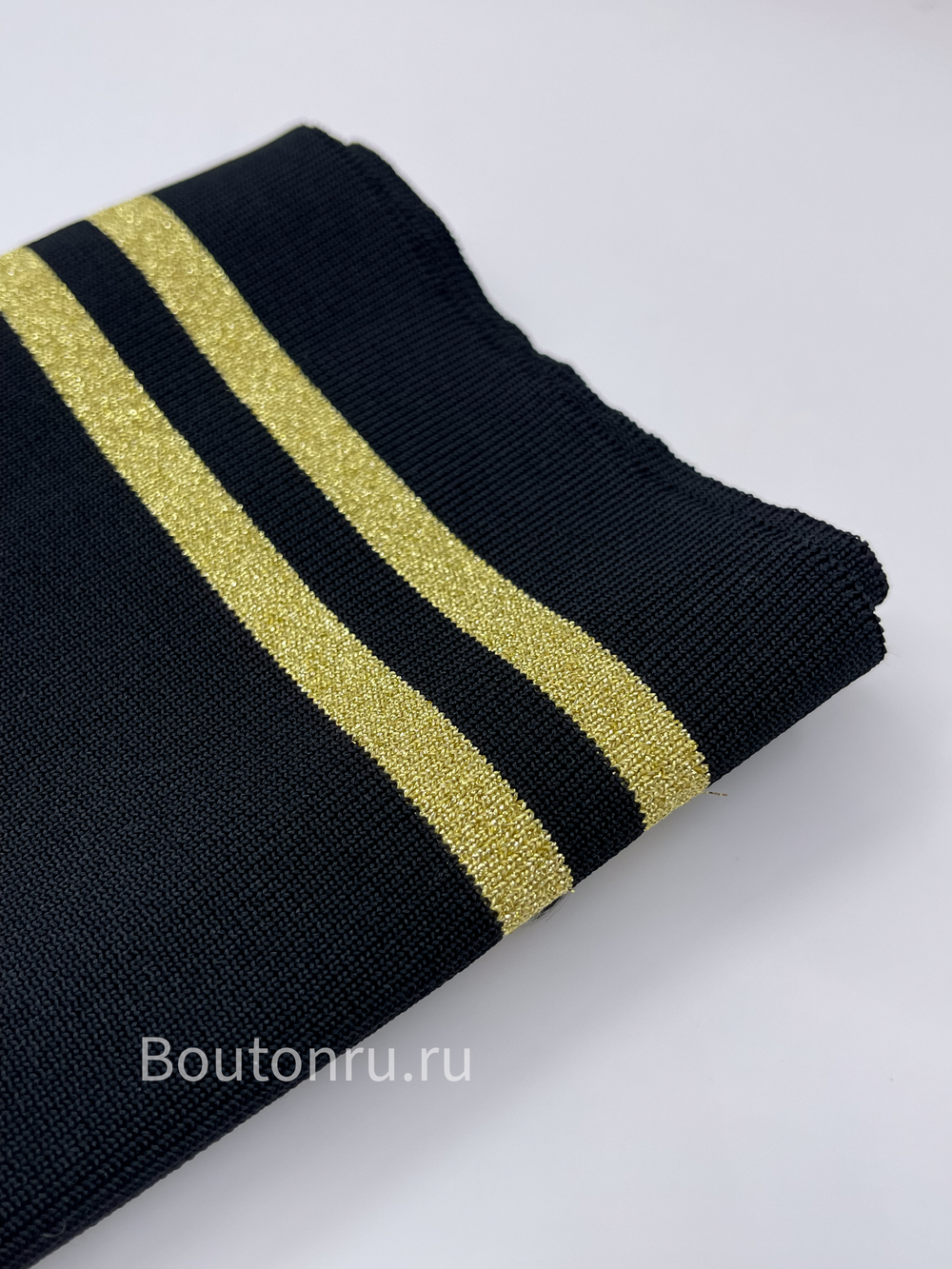 Подвяз трикотажный черный с золотыми полосками 0.9м, ширина 14-15 см