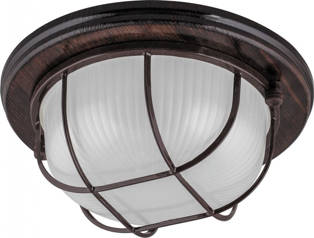 Светильник накладной Feron IP54, 220V 60Вт Е27, дерево, орех, круг, с решеткой, FE_11574