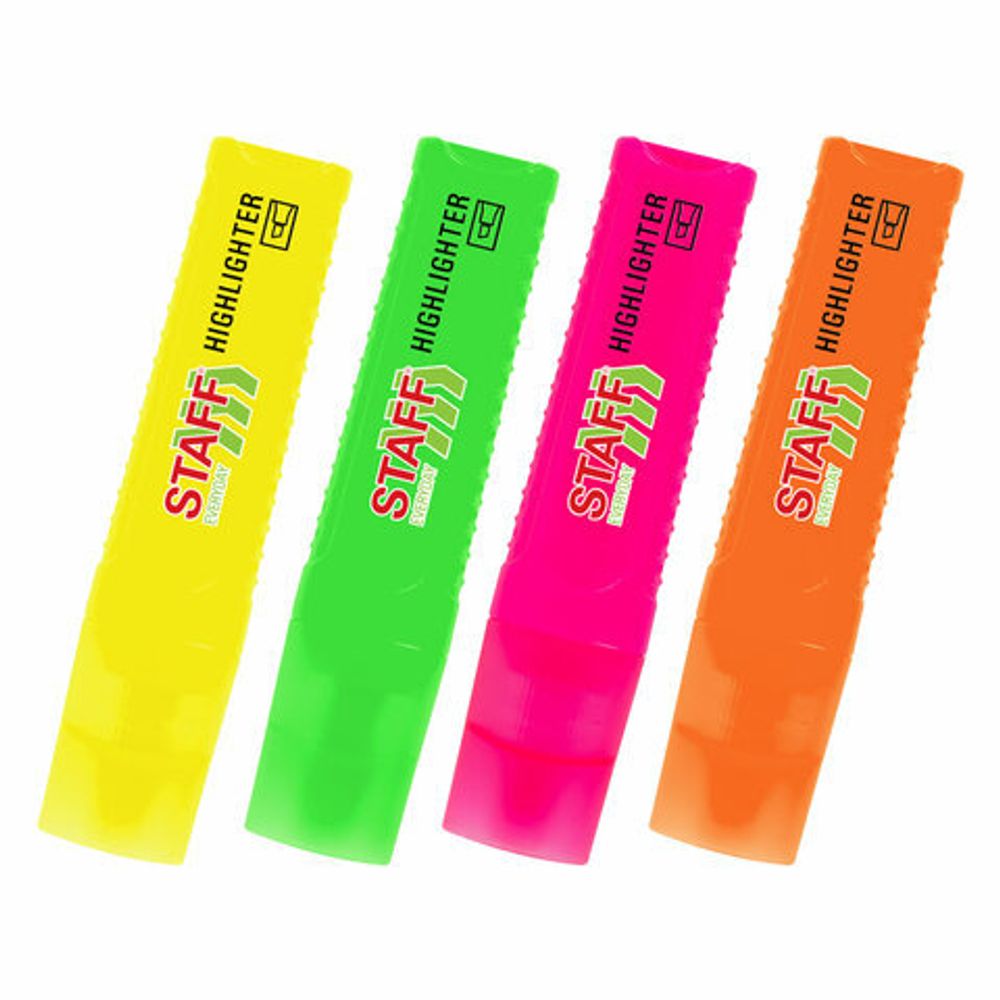 Набор текстовыделителей 4 НЕОНОВЫХ ЦВЕТА, STAFF "EVERYDAY HL-707", линия 1-5 мм, скошенный наконечник, 152548