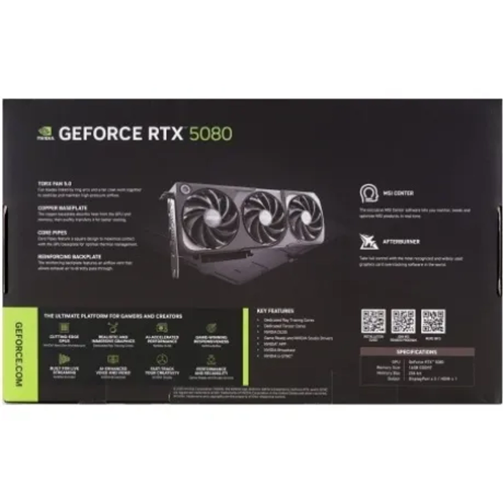 Видеокарта MSI RTX5080 SHADOW 3X OC 16GB GDDR7 256bit 3xDP HDMI 3FAN RTL