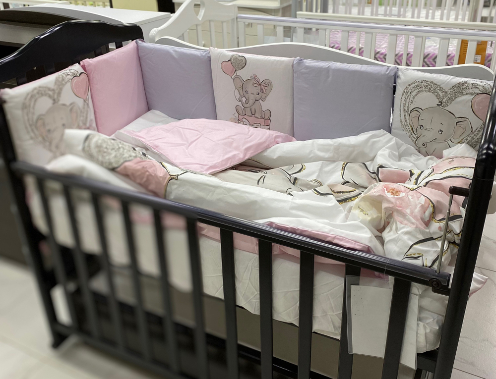 Комплект в кроватку 6-ти предметный (подушечки 17 предметов), "Слоненок розовый" поплин