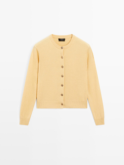 Massimo Dutti Кардиган из 100% шерсти с золотистыми пуговицами, соломенный