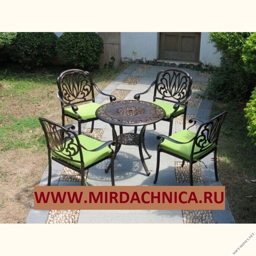 Обеденная мебель из литого алюминия стол ВИНТАЖ «VINTAGE» D80  + 4 кресла Феникс «FENIX» арт.1028 bronze-4