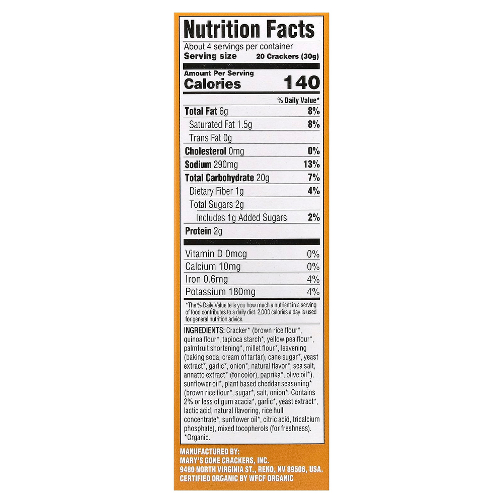 Mary's Gone Crackers, органические крекеры-снеки, со вкусом чеддера, 113 г (4 унции)