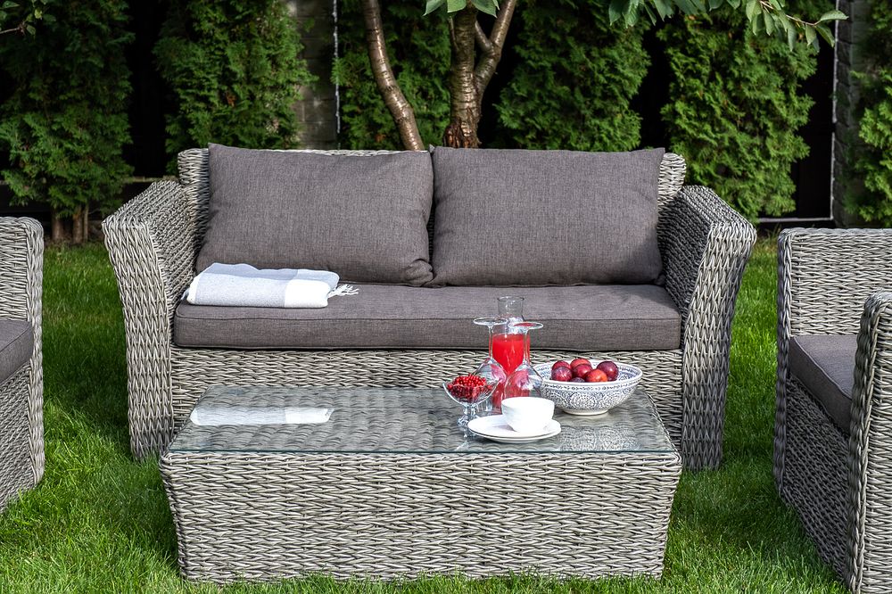 "Капучино" журнальный столик из искусственного ротанга (гиацинт), цвет серый