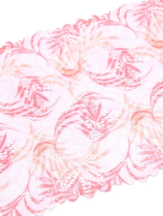 03-255 Кружево эластичное 22 см, айвори/пастельный коралл