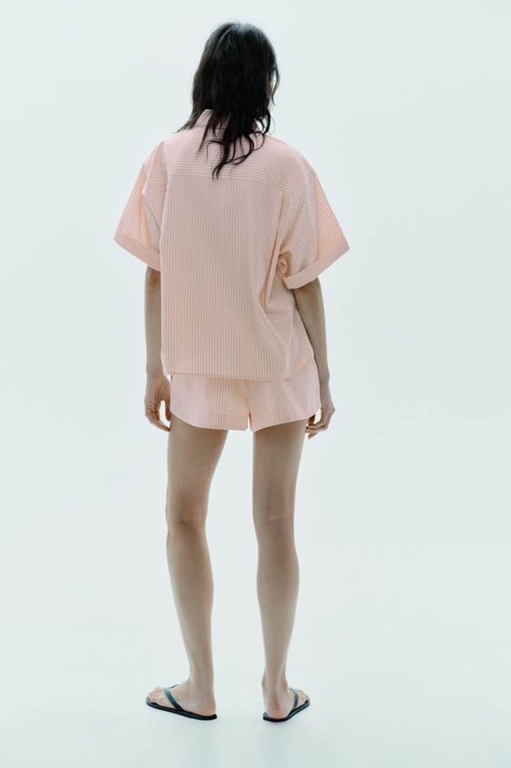 ZARA МИНИ-ШОРТЫ В ПОЛОСКУ, ПЕРСИКОВЫЙ