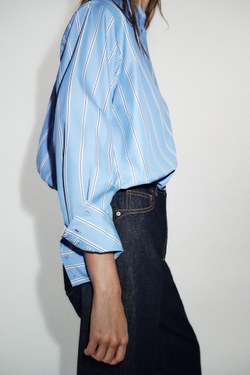 ZARA РУБАШКА GLOBO В ПОЛОСКУ, СИНИЙ/БЕЛЫЙ